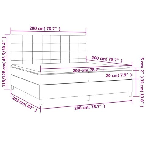 Łóżko kontynentalne, materac i LED, niebieski aksamit 200x200cm
