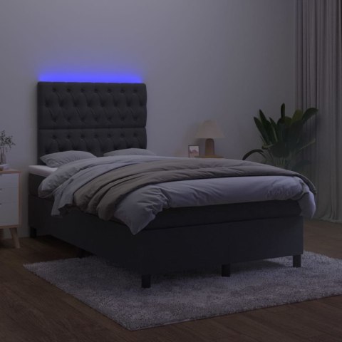 Łóżko kontynentalne z materacem i LED, czarny aksamit 120x200cm