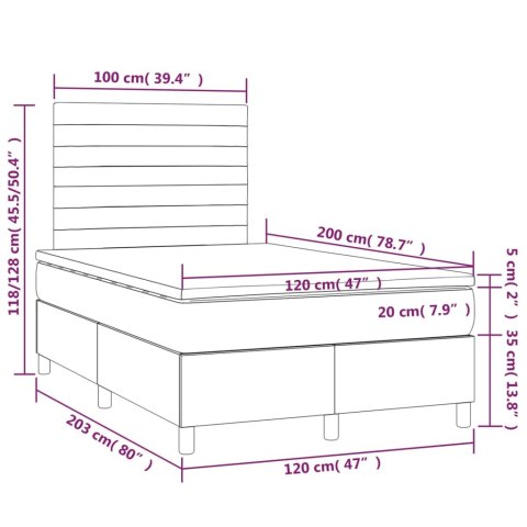 Łóżko kontynentalne z materacem i LED, różowy aksamit 120x200cm