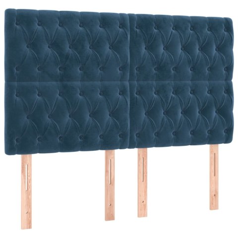 Łóżko kontynentalne, materac i LED, niebieski aksamit 140x190cm
