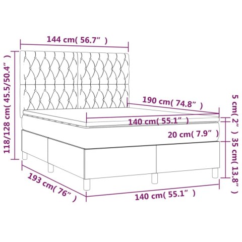 Łóżko kontynentalne, materac i LED, niebieski aksamit 140x190cm
