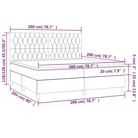 Łóżko kontynentalne, materac i LED, niebieski aksamit 200x200cm