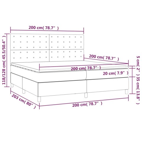 Łóżko kontynentalne, materac i LED, niebieski aksamit 200x200cm