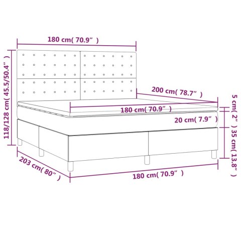 Łóżko kontynentalne z materacem i LED, szary aksamit, 180x200cm