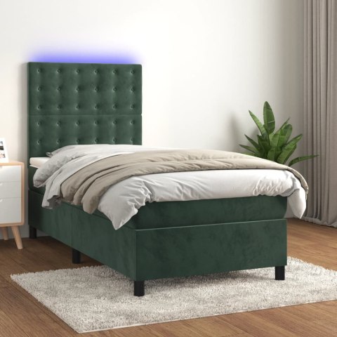 Łóżko kontynentalne z materacem i LED zielony aksamit 100x200cm