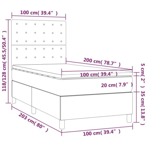 Łóżko kontynentalne z materacem i LED zielony aksamit 100x200cm