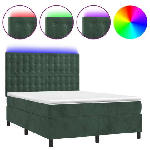 Łóżko kontynentalne z materacem i LED zielony aksamit 140x190cm