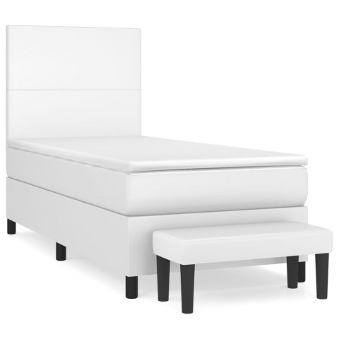 Łóżko kontynentalne z materacem, białe, ekoskóra 90x200 cm