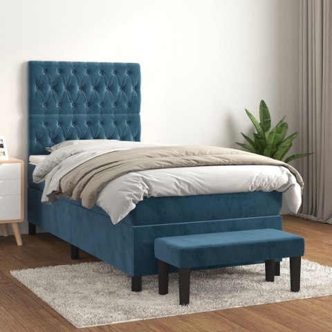 Łóżko kontynentalne z materacem, niebieskie, aksamit, 100x200cm
