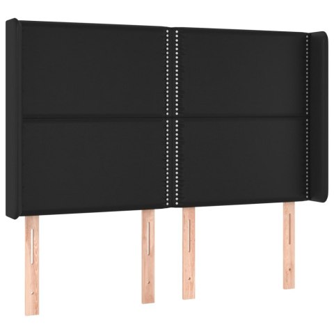 Łóżko kontynentalne, materac i LED, czarna ekoskóra, 140x190 cm