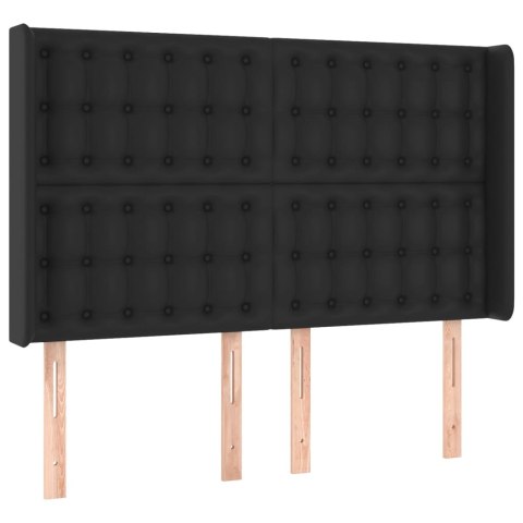 Łóżko kontynentalne, materac i LED, czarna ekoskóra, 140x190 cm