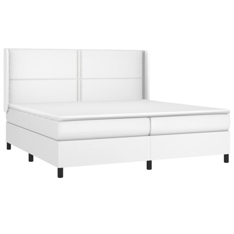 Łóżko kontynentalne z materacem i LED, biała ekoskóra 200x200cm