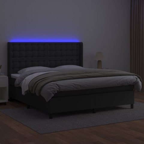 Łóżko kontynentalne z materacem i LED czarna ekoskóra 160x200cm