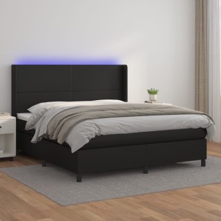 Łóżko kontynentalne z materacem i LED czarna ekoskóra 180x200cm