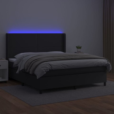 Łóżko kontynentalne z materacem i LED czarna ekoskóra 180x200cm