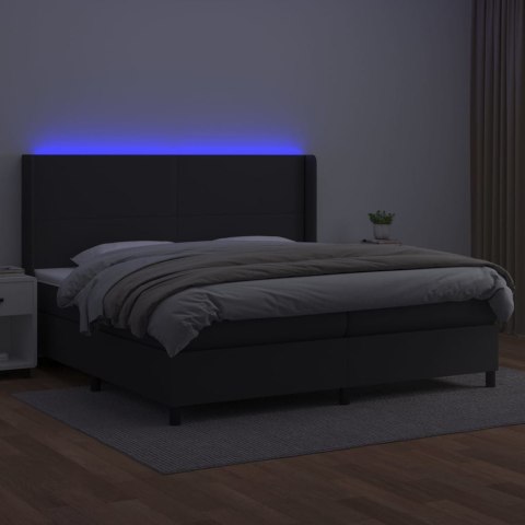 Łóżko kontynentalne z materacem i LED czarna ekoskóra 200x200cm