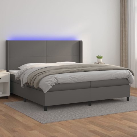 Łóżko kontynentalne z materacem i LED, szara ekoskóra 200x200cm