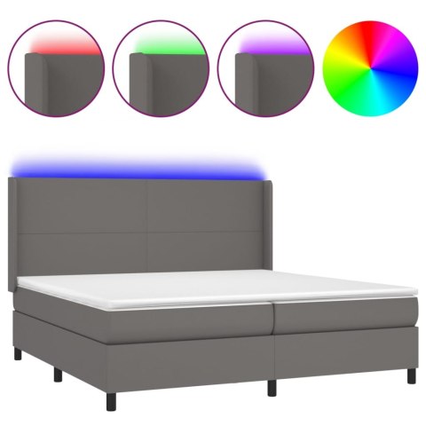 Łóżko kontynentalne z materacem i LED, szara ekoskóra 200x200cm