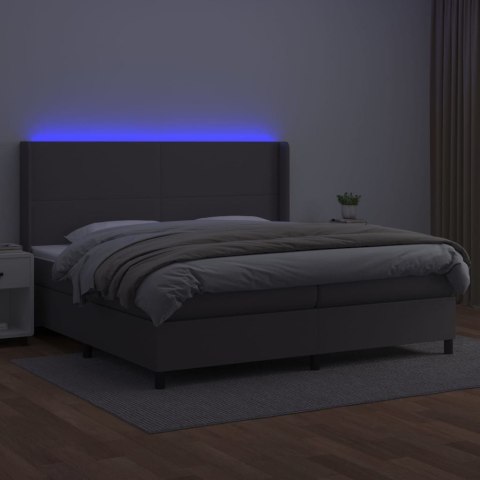 Łóżko kontynentalne z materacem i LED, szara ekoskóra 200x200cm