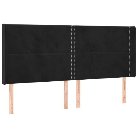 Łóżko kontynentalne z materacem i LED, czarny aksamit 160x200cm