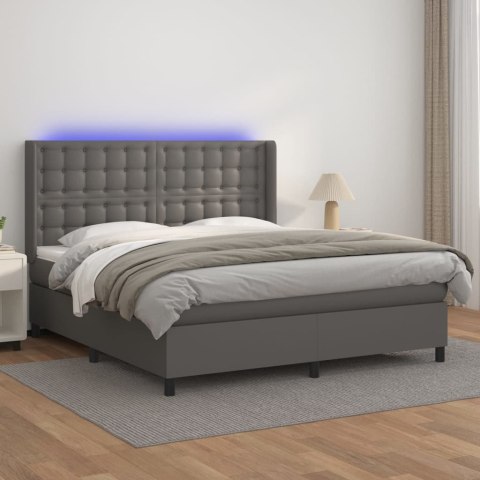 Łóżko kontynentalne z materacem i LED, szara ekoskóra 180x200cm