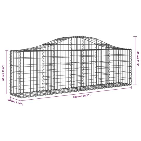 Kosze gabionowe, 12 szt, 200x30x60/80 cm, galwanizowane żelazo