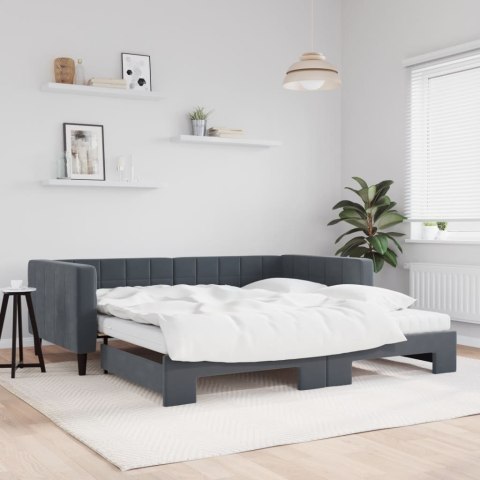 Sofa rozsuwana z materacami, ciemnoszara, 100x200 cm, aksamit