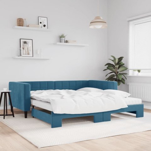Sofa rozsuwana z materacami, niebieska, 100x200 cm, aksamit