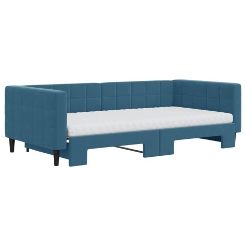 Sofa rozsuwana z materacami, niebieska, 100x200 cm, aksamit