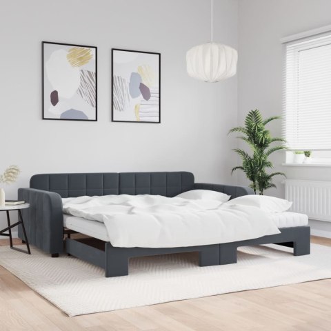 Sofa rozsuwana z materacami, ciemnoszara, 100x200 cm, aksamit