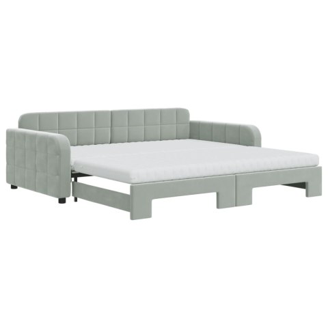Sofa rozsuwana z materacami, jasnoszara, 100x200 cm, aksamit