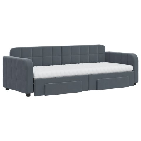 Sofa rozsuwana z szufladami, ciemnoszara, 80x200 cm, aksamit