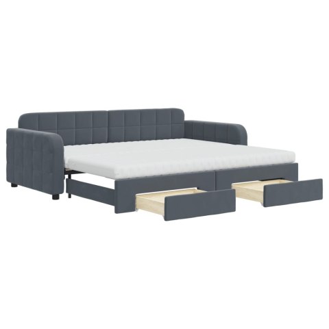 Sofa rozsuwana z szufladami, ciemnoszara, 90x200 cm, aksamit