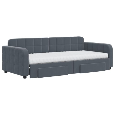 Sofa rozsuwana z szufladami, ciemnoszara, 90x200 cm, aksamit