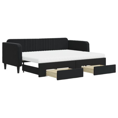 Sofa rozsuwana z szufladami, czarna, 80x200 cm, aksamit