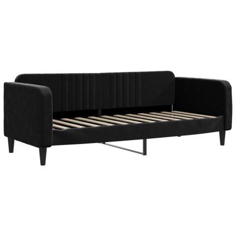 Sofa rozsuwana z szufladami, czarna, 80x200 cm, aksamit