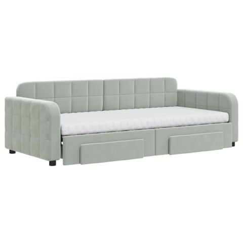 Sofa rozsuwana z szufladami, jasnoszara, 90x200 cm, aksamit