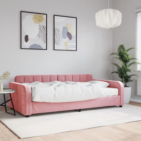 Sofa z materacem do spania, różowa, 100x200 cm, aksamit