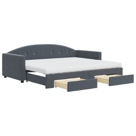 Sofa rozsuwana z szufladami, ciemnoszara, 90x190 cm, aksamit