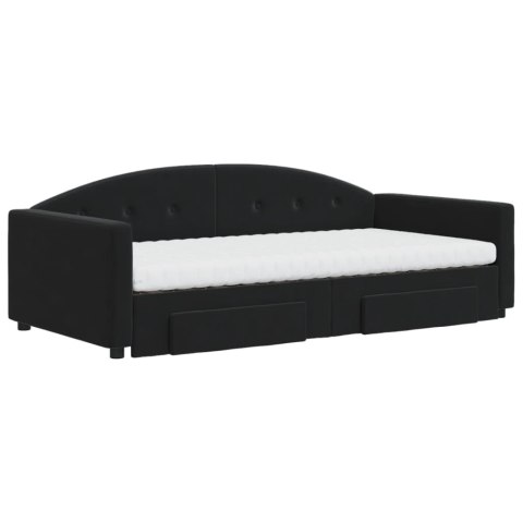 Sofa rozsuwana z szufladami, czarna, 100x200 cm, aksamit