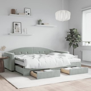 Sofa rozsuwana z szufladami, jasnoszara, 80x200 cm, aksamit