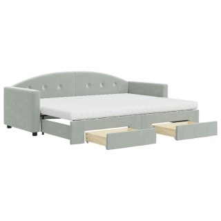 Sofa rozsuwana z szufladami, jasnoszara, 80x200 cm, aksamit