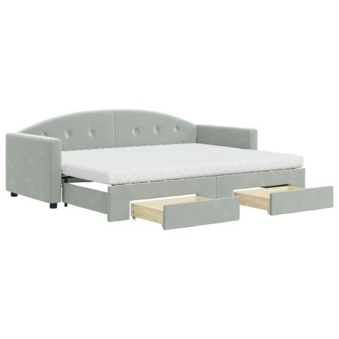 Sofa rozsuwana z szufladami, jasnoszara, 80x200 cm, aksamit
