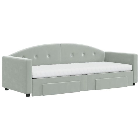 Sofa rozsuwana z szufladami, jasnoszara, 80x200 cm, aksamit