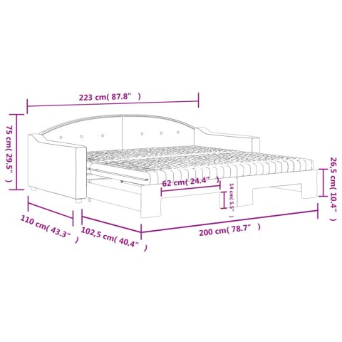 Sofa rozsuwana z materacami, ciemnoszara, 100x200 cm, tkanina