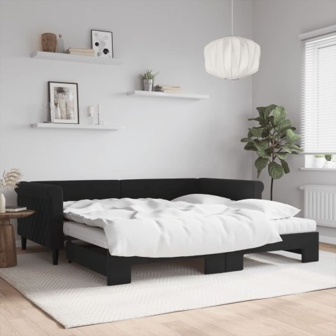 Sofa rozsuwana z materacami, czarna, 100x200 cm, aksamit