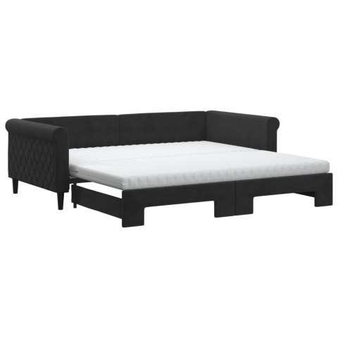 Sofa rozsuwana z materacami, czarna, 100x200 cm, aksamit