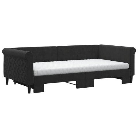Sofa rozsuwana z materacami, czarna, 100x200 cm, aksamit