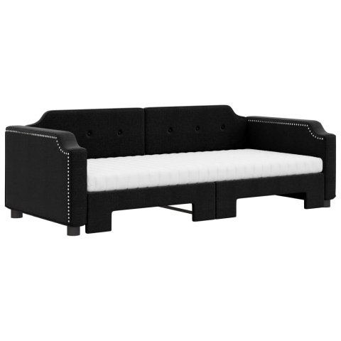 Sofa rozsuwana z materacami, czarna, 100x200 cm, tkanina