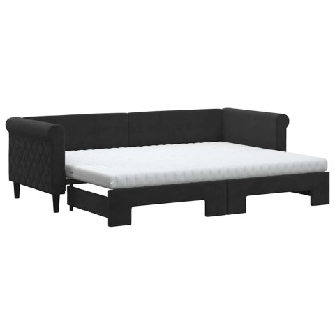 Sofa rozsuwana z materacami, czarna, 80x200 cm, aksamit